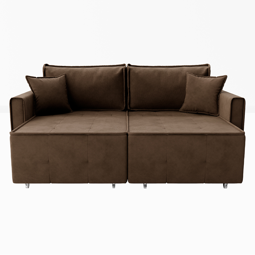 Sofá-Cama Casal 3 Lugares Onix Veludo Café 220 cm