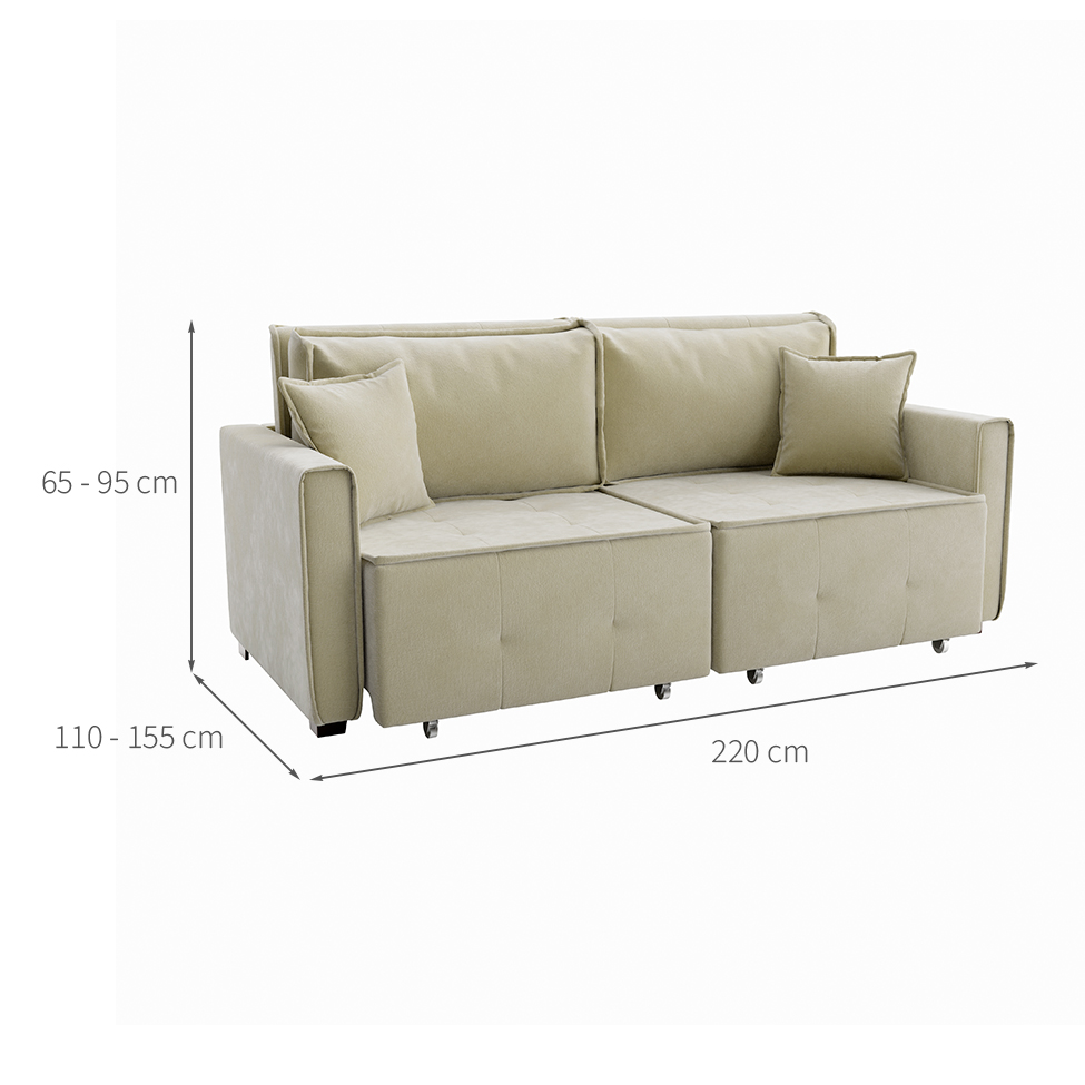 Sofá-Cama Casal 3 Lugares Onix Veludo Capuccino 220 cm