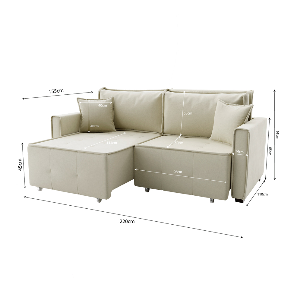 Sofá-Cama Casal 3 Lugares Onix Veludo Capuccino 220 cm