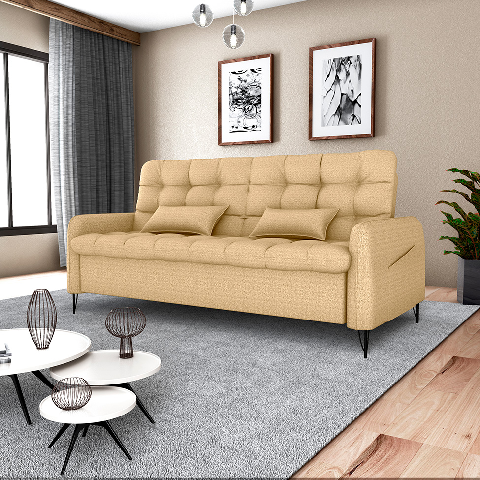Sofá-Cama Casal 3 Lugares Pillar Linho Areia