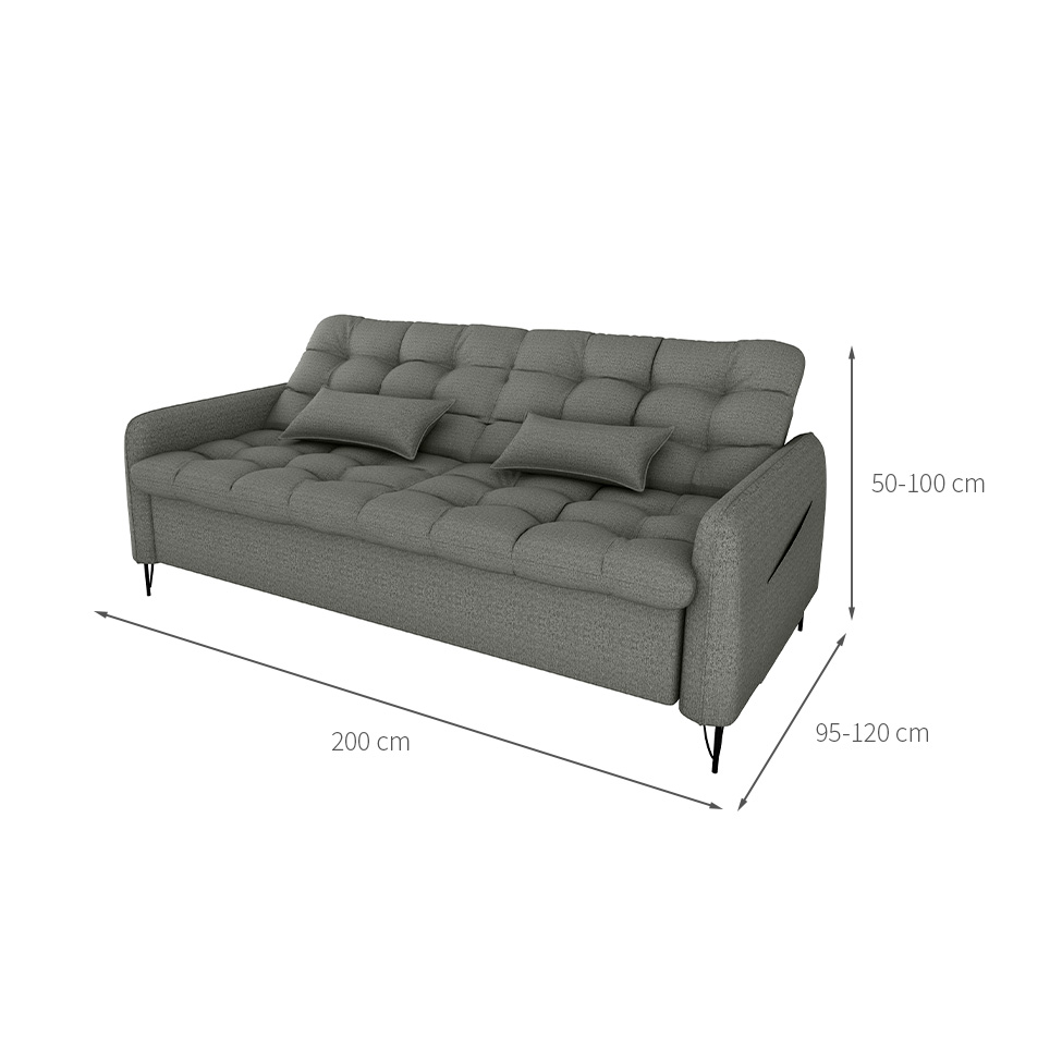 Sofá-Cama Casal 3 Lugares Pillar Linho Chumbo