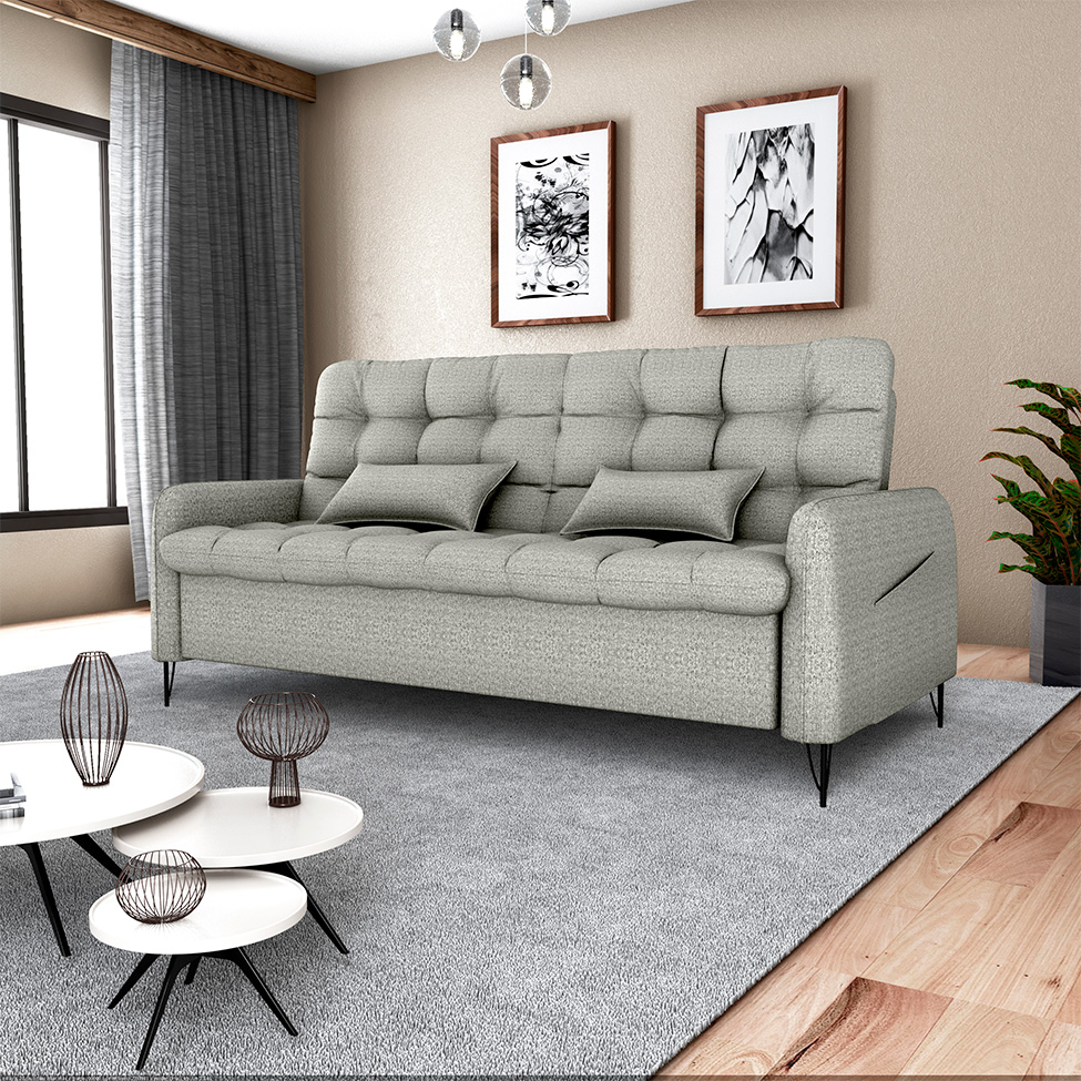 Sofá-Cama Casal 3 Lugares Pillar Linho Cinza