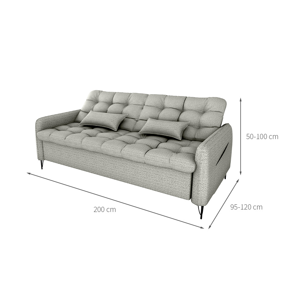 Sofá-Cama Casal 3 Lugares Pillar Linho Cinza