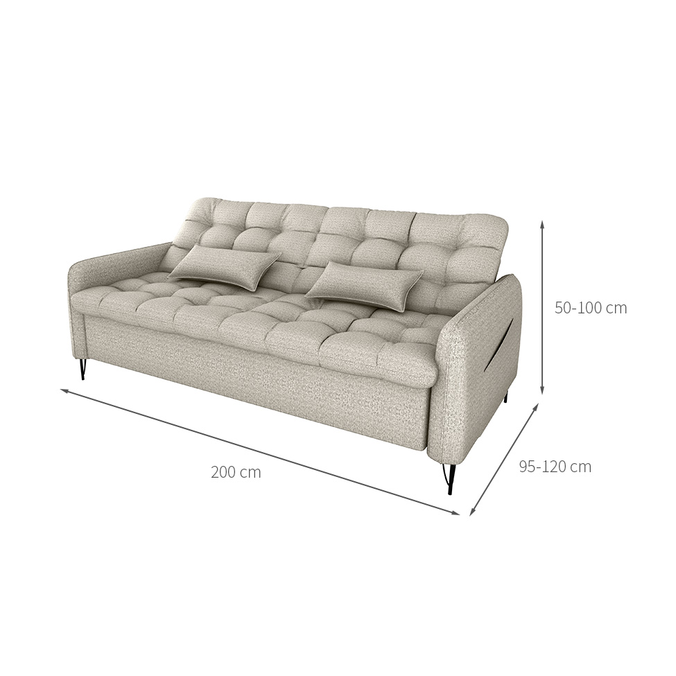 Sofá-Cama Casal 3 Lugares Pillar Linho Cinza Claro