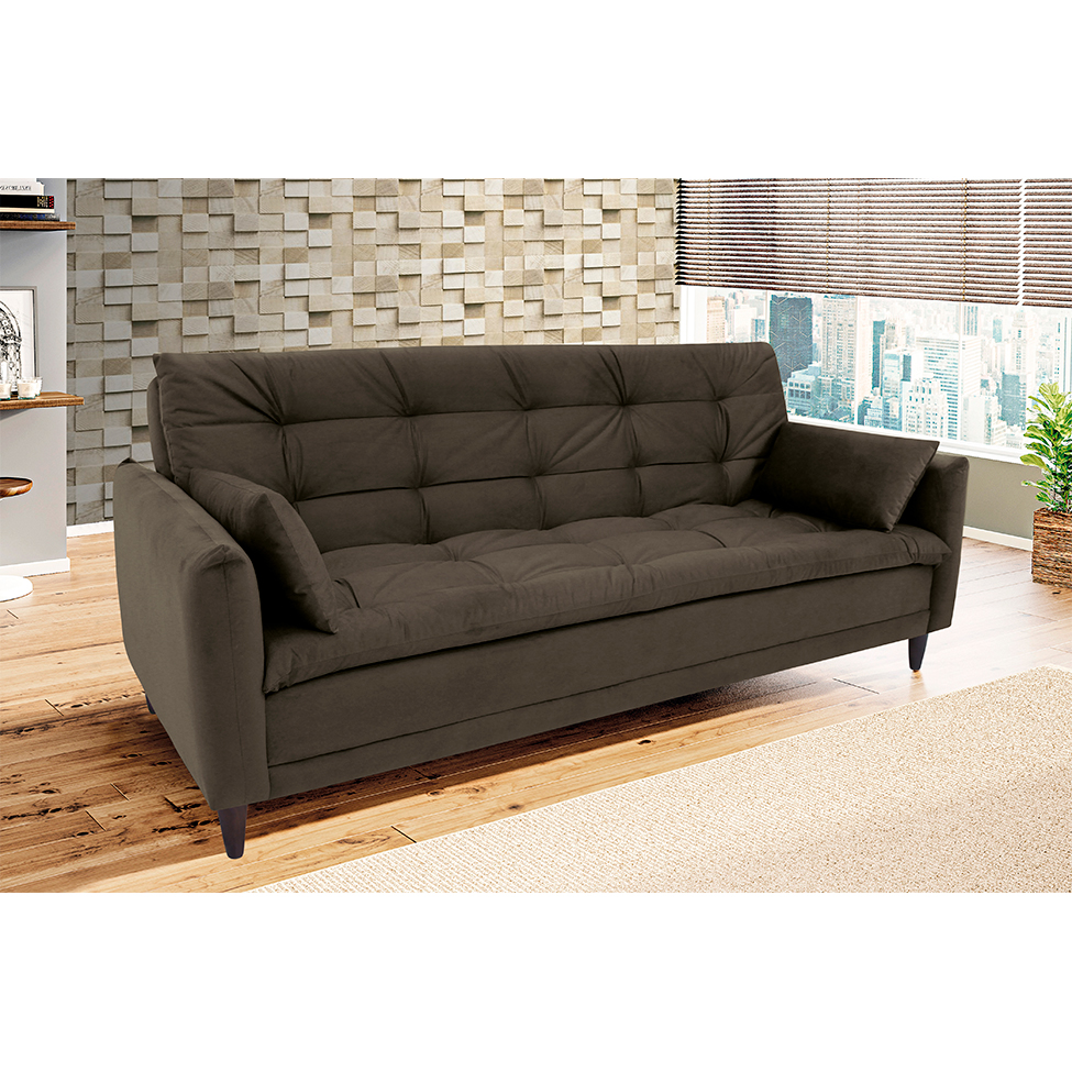 Sofá-Cama Casal 3 Lugares Sofia Suede Marrom