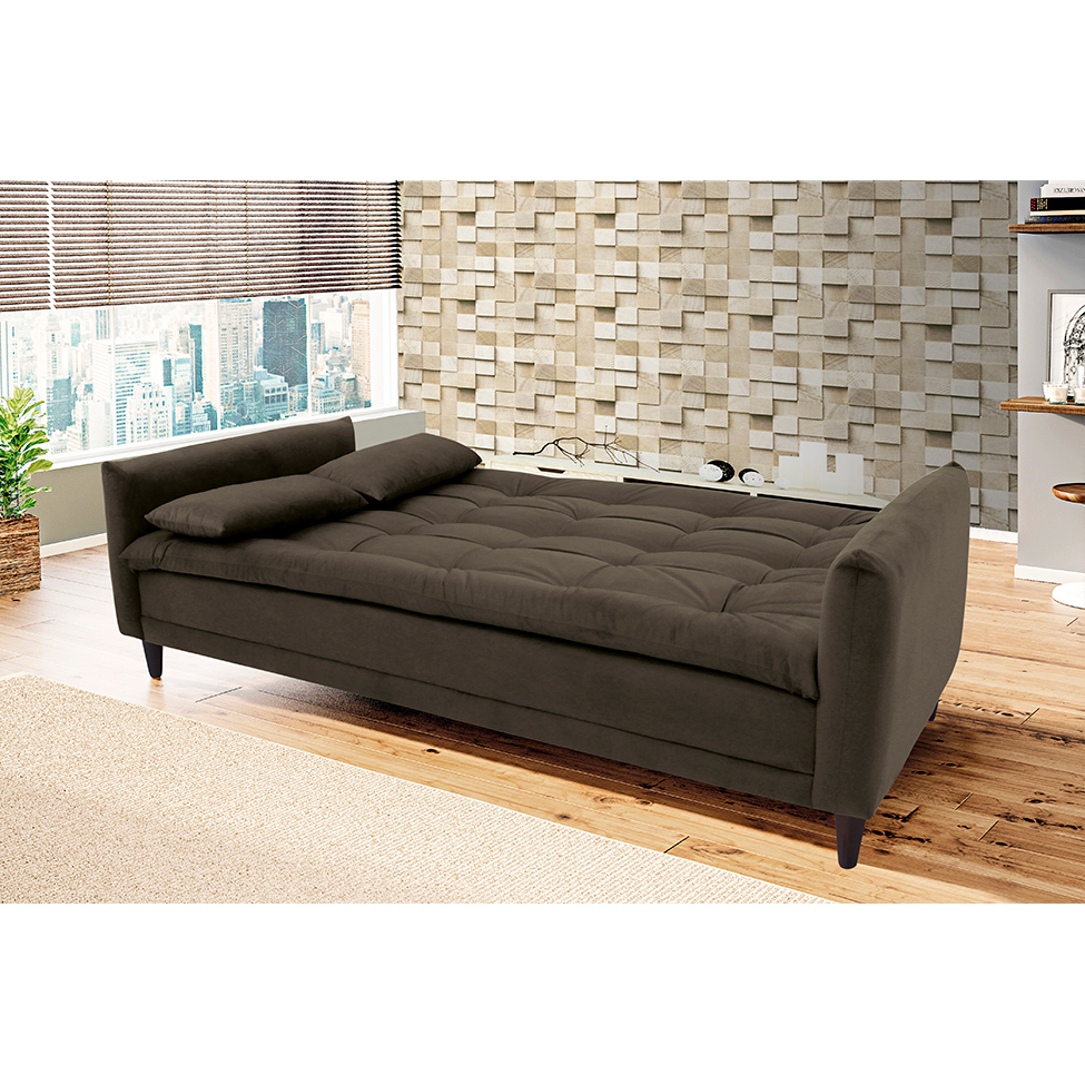 Sofá-Cama Casal 3 Lugares Sofia Suede Marrom
