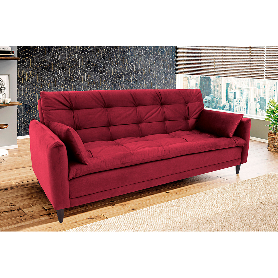 Sofá-Cama Casal 3 Lugares Sofia Suede Vermelho