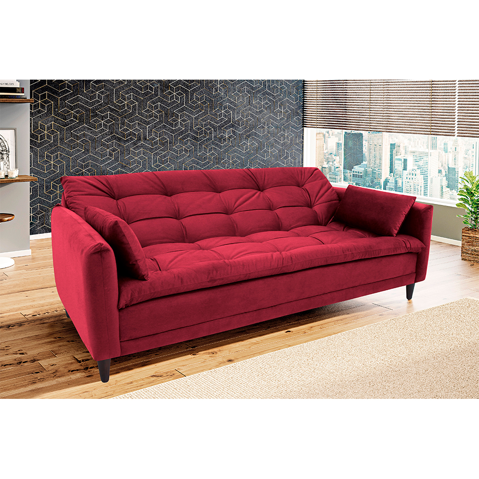 Sofá-Cama Casal 3 Lugares Sofia Suede Vermelho