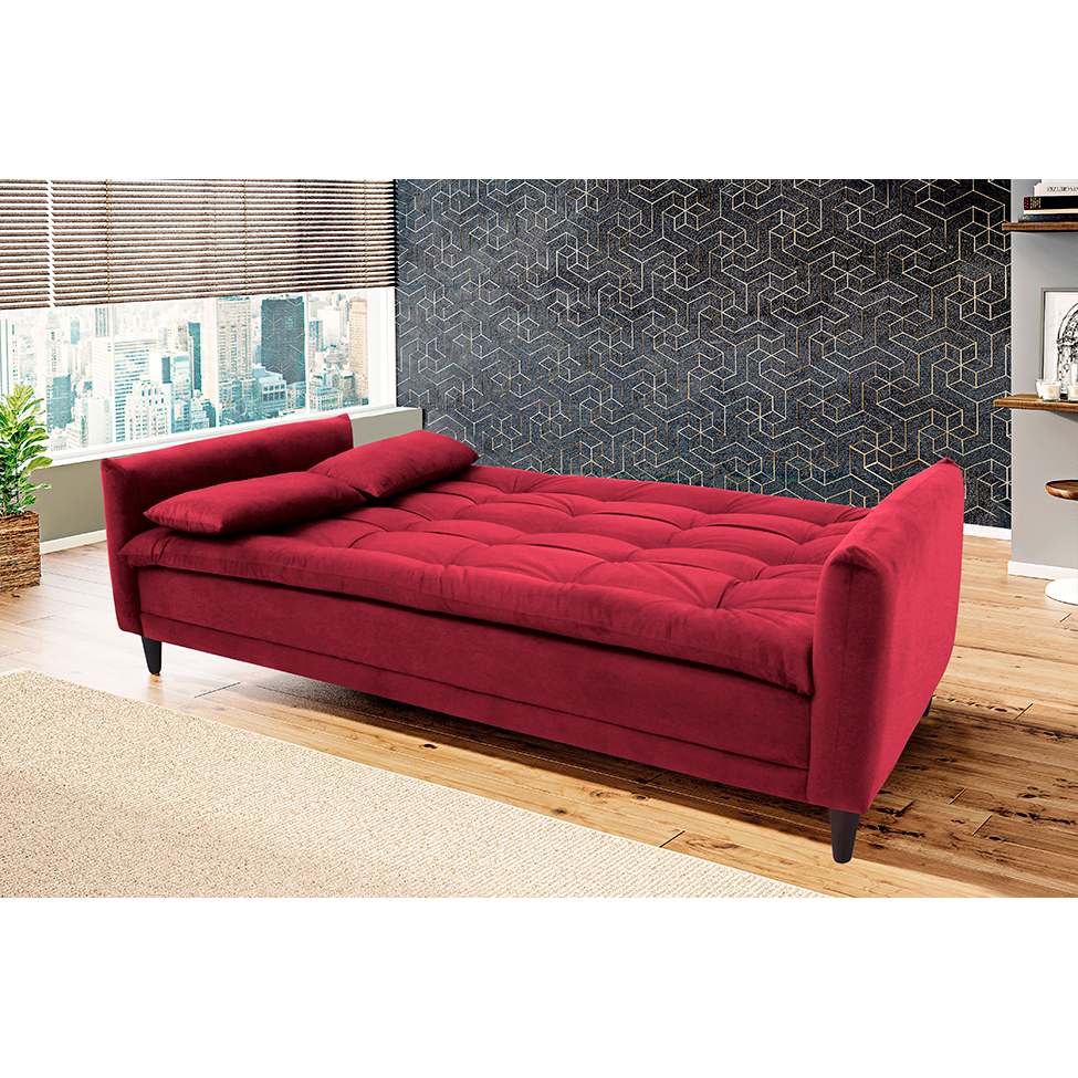Sofá-Cama Casal 3 Lugares Sofia Suede Vermelho