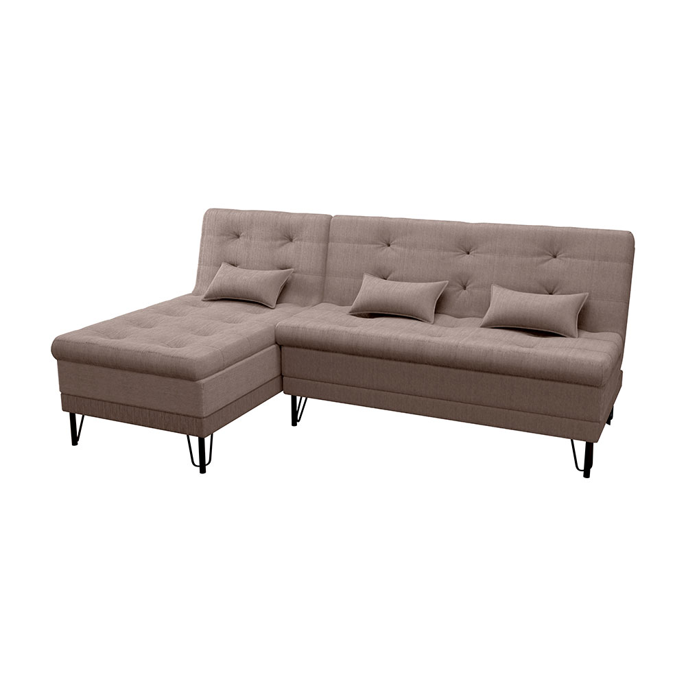 Sofá-Cama Casal 3 Lugares com Chaise Nice Suede Capuccino