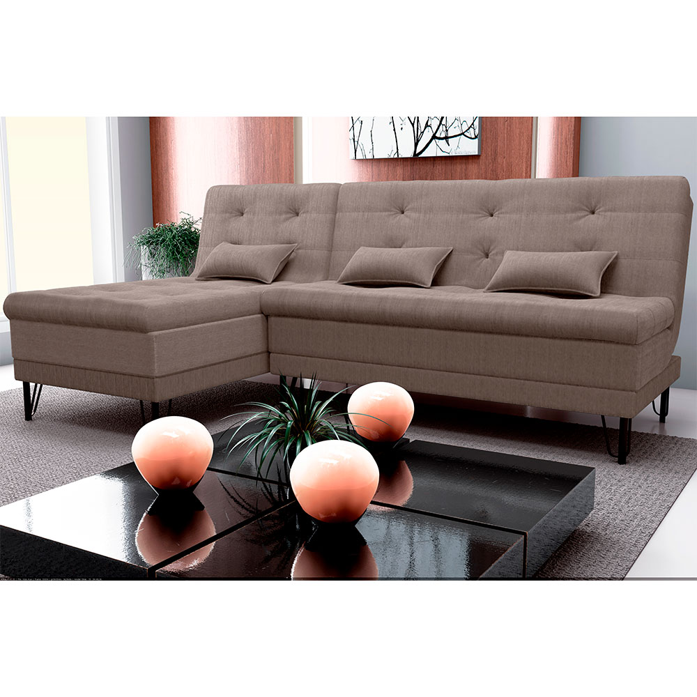 Sofá-Cama Casal 3 Lugares com Chaise Nice Suede Capuccino