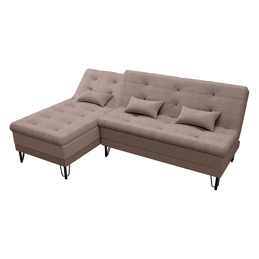 Sofá-Cama Casal 3 Lugares com Chaise Nice Suede Capuccino