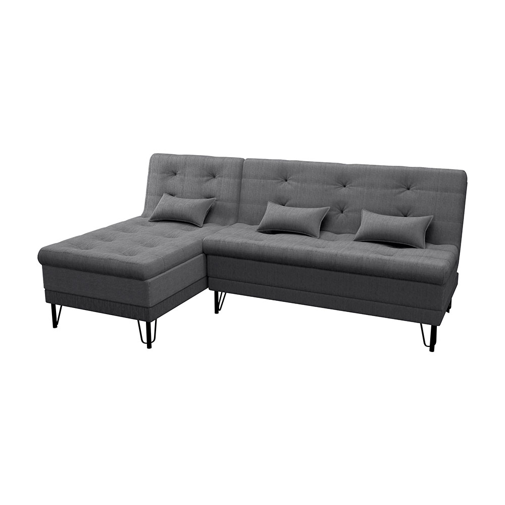 Sofá-Cama Casal 3 Lugares com Chaise Nice Suede Cinza