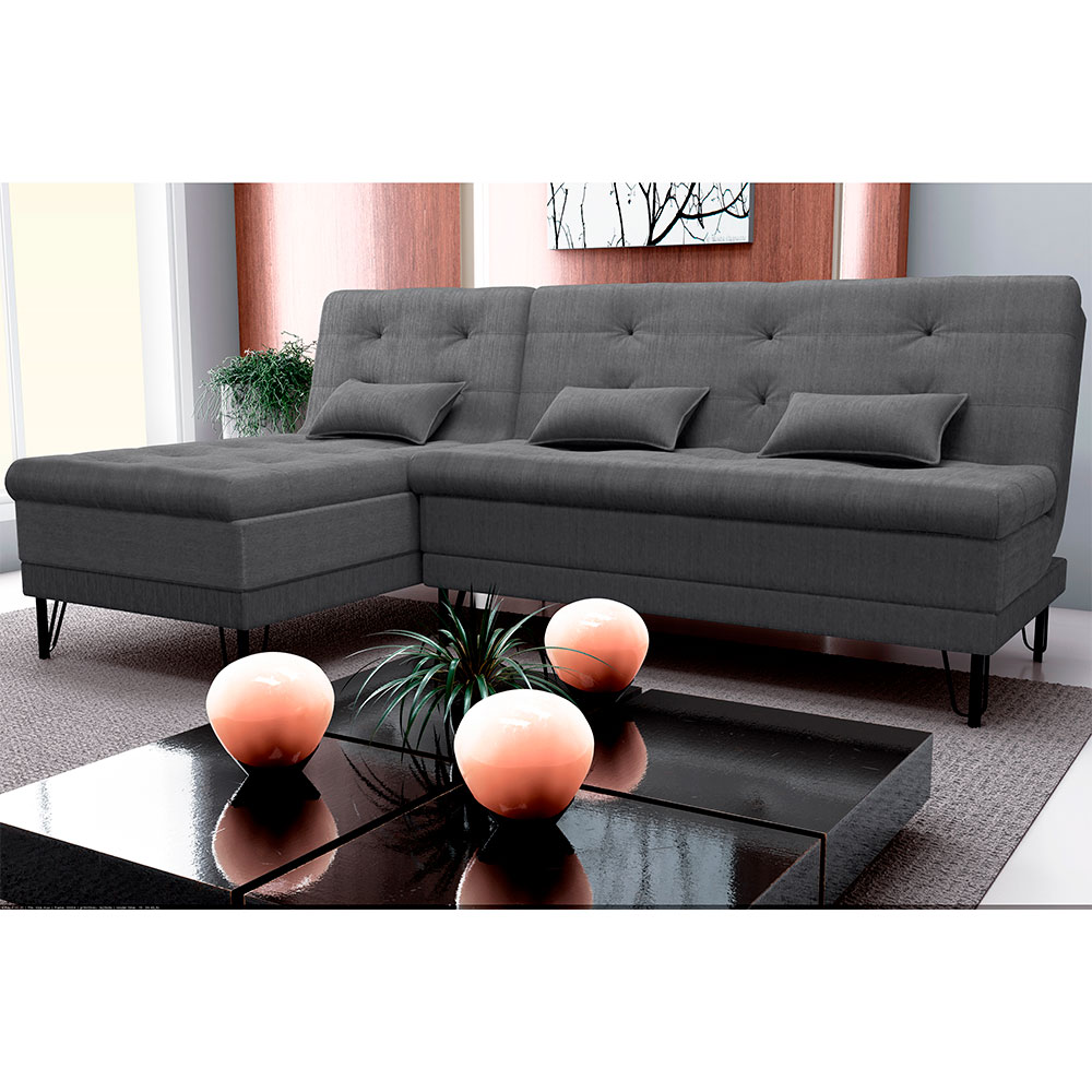 Sofá-Cama Casal 3 Lugares com Chaise Nice Suede Cinza
