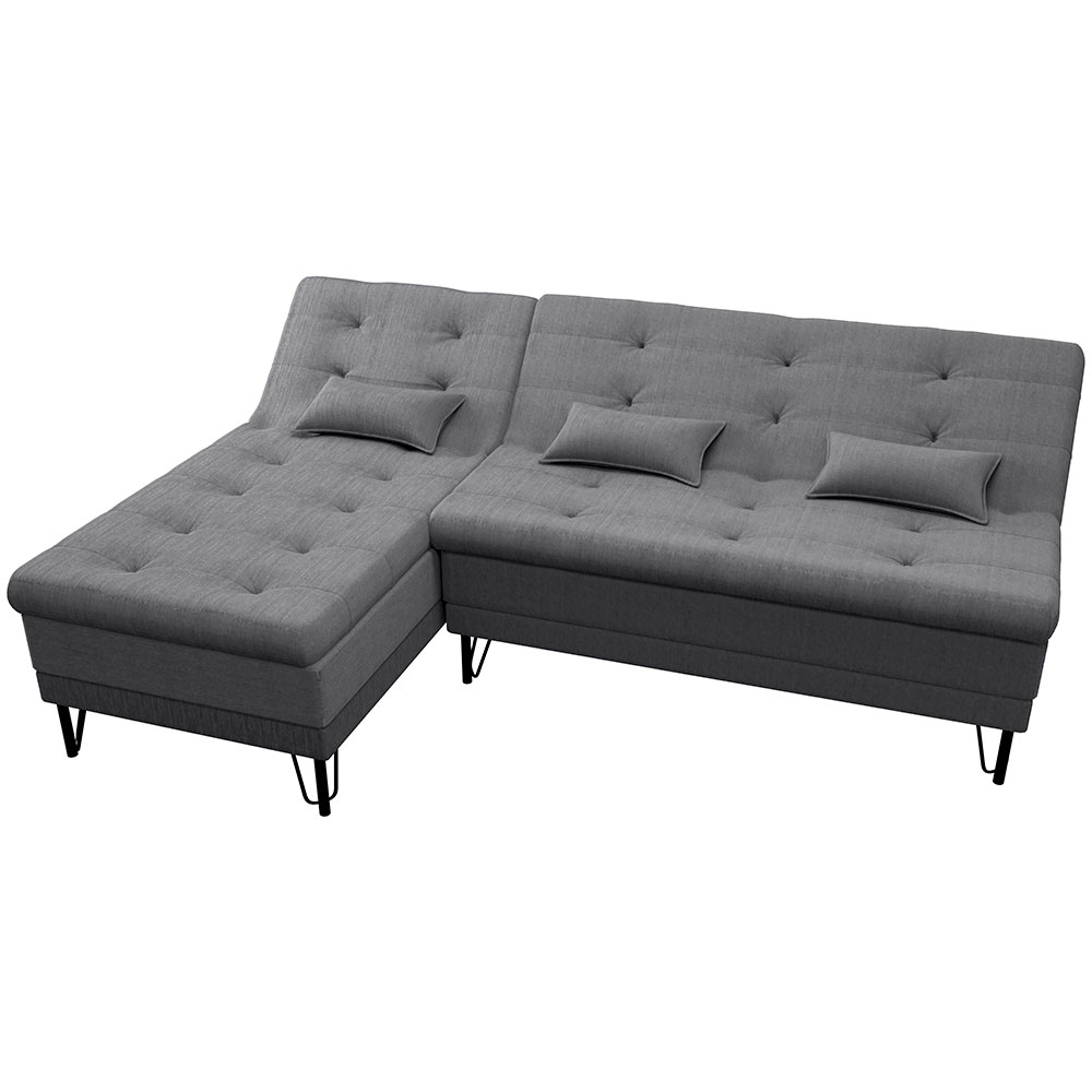 Sofá-Cama Casal 3 Lugares com Chaise Nice Suede Cinza