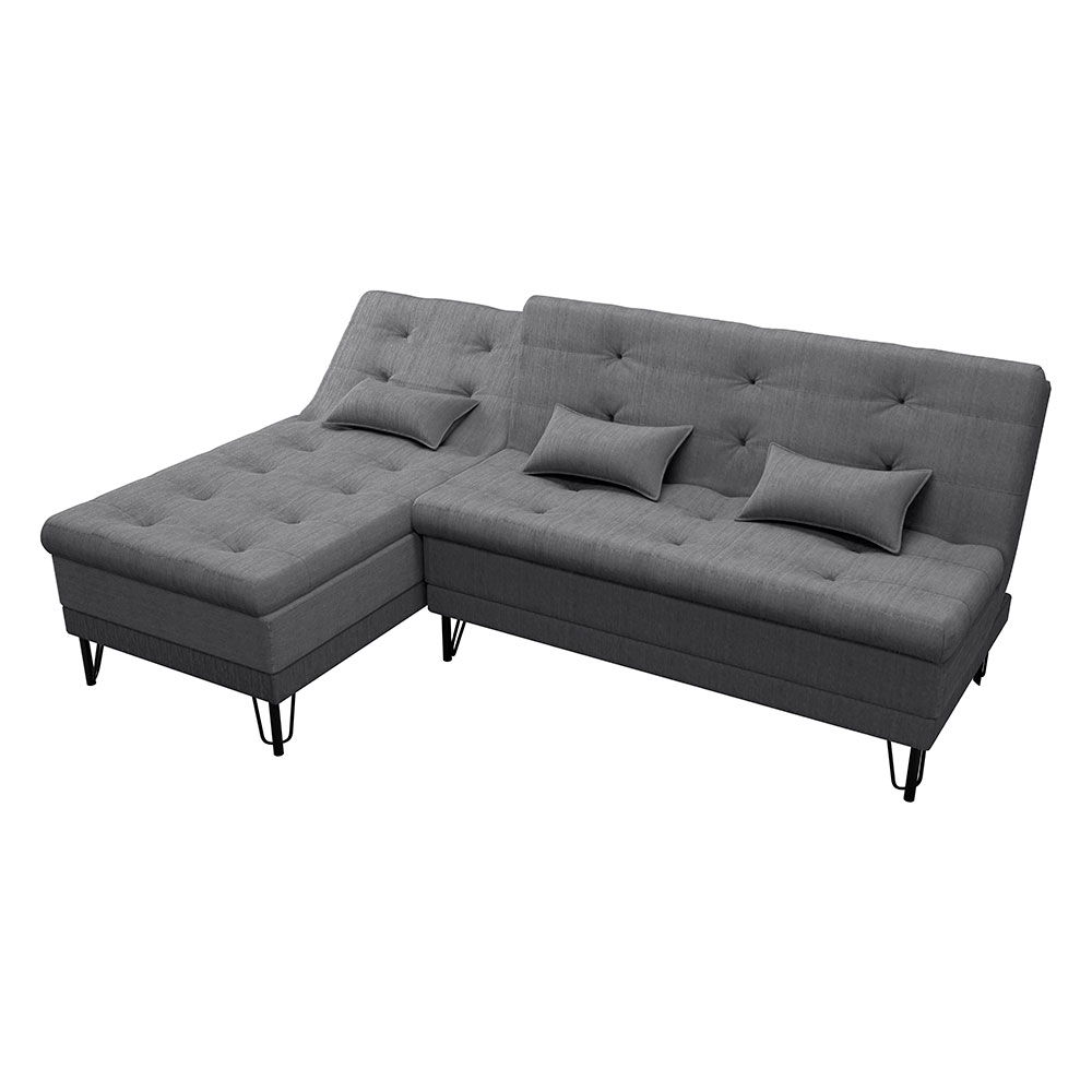 Sofá-Cama Casal 3 Lugares com Chaise Nice Suede Cinza