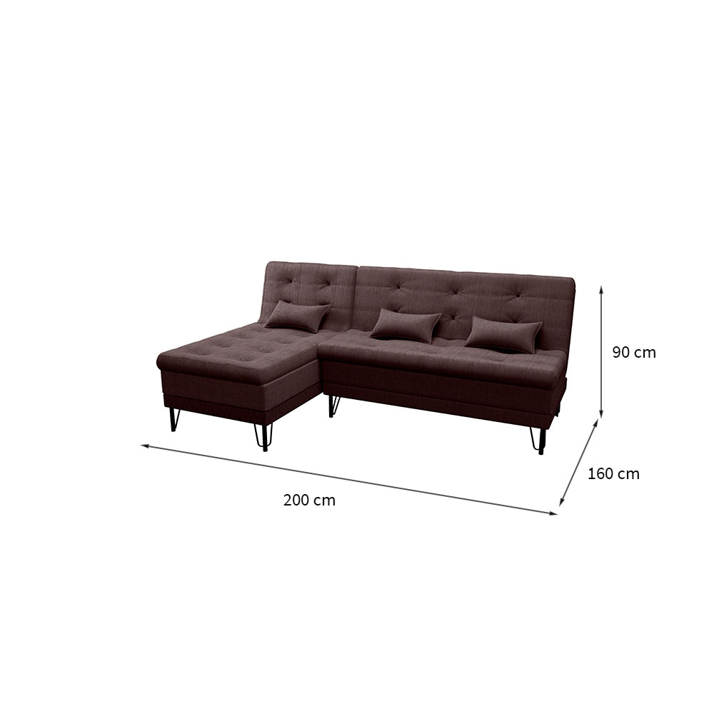 Sofá-Cama Casal 3 Lugares com Chaise Nice Suede Marrom