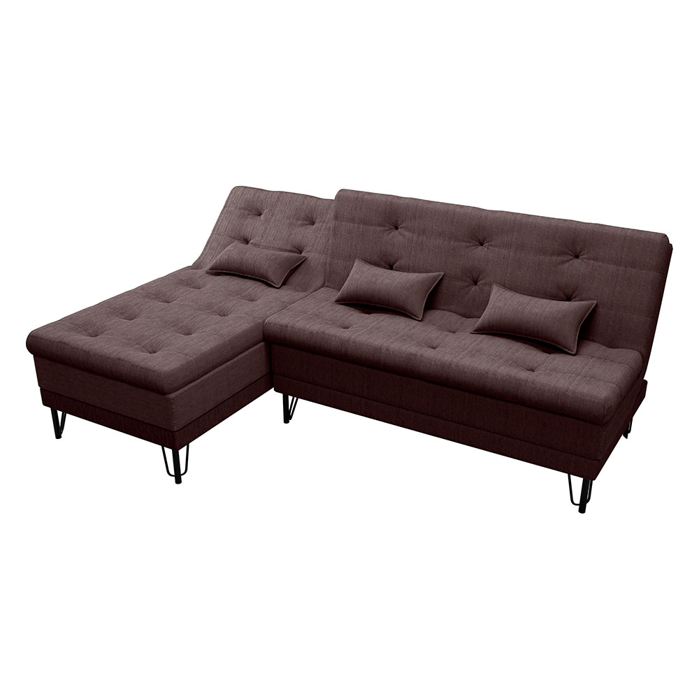 Sofá-Cama Casal 3 Lugares com Chaise Nice Suede Marrom