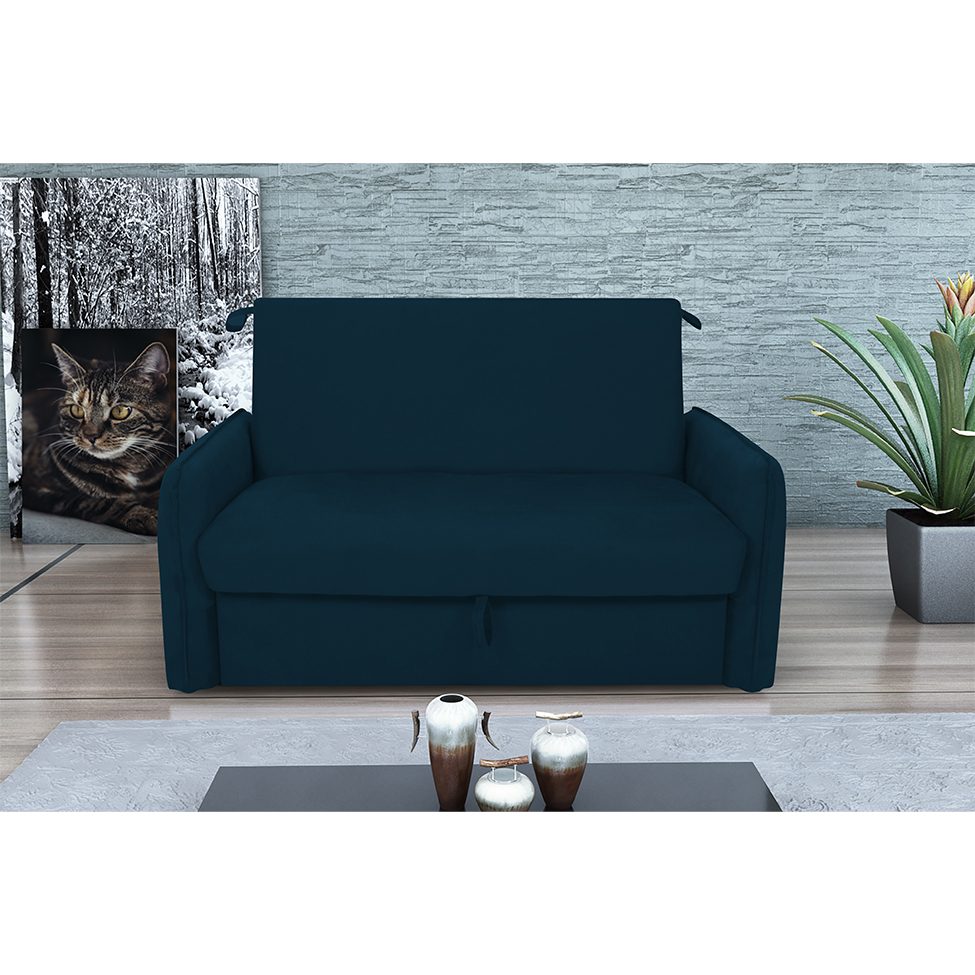Sofá-Cama Casal com Baú 2 Lugares Zaia Suede Azul