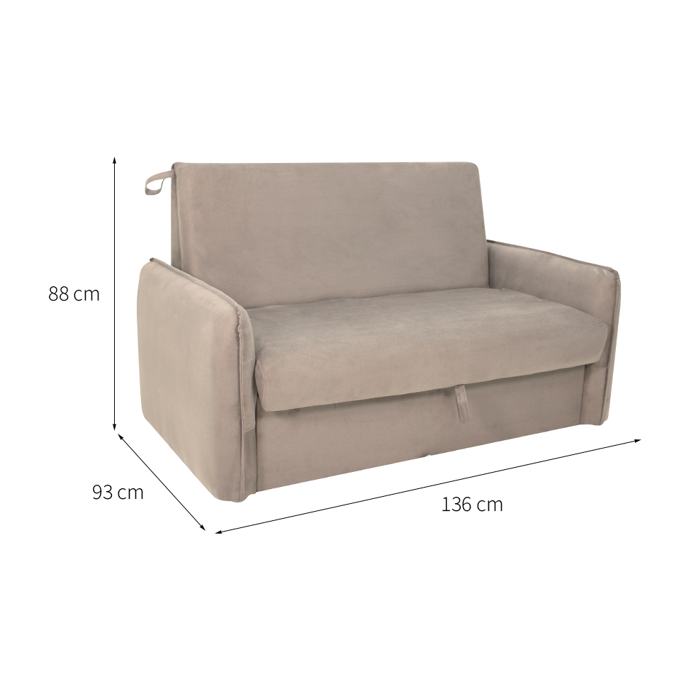 Sofá-Cama Casal com Baú 2 Lugares Zaia Suede Bege