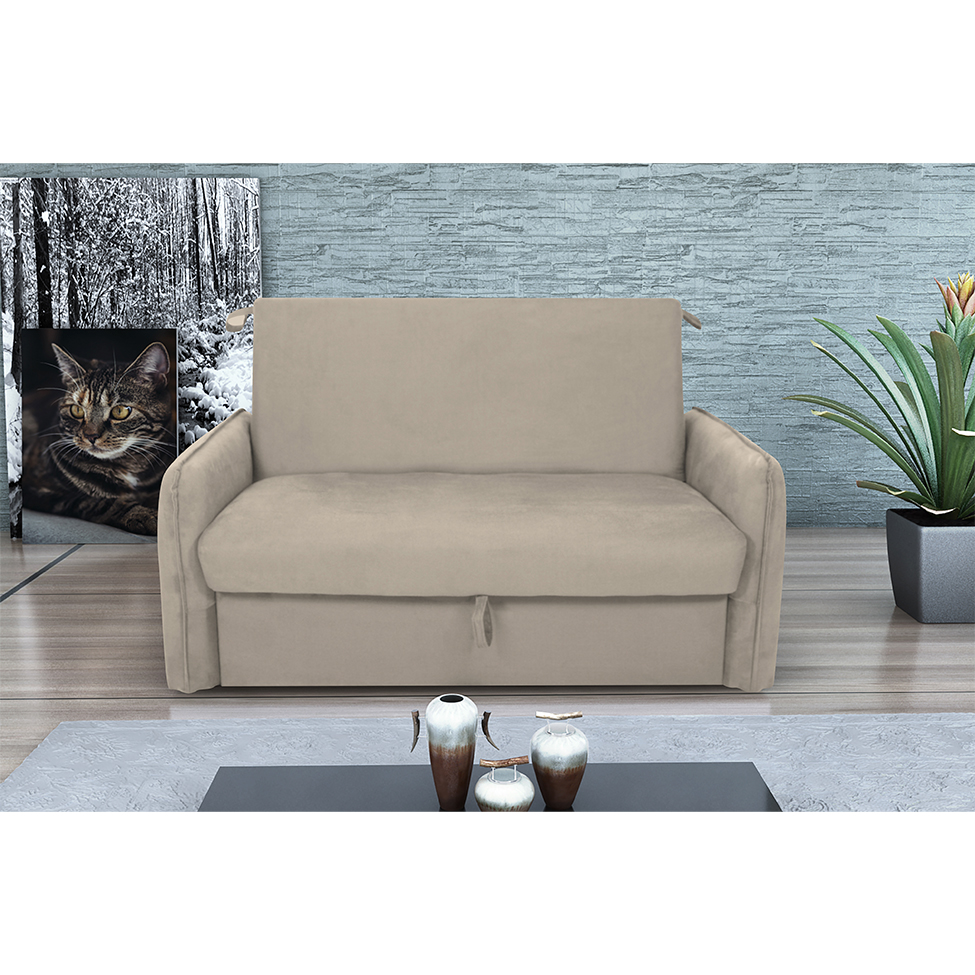 Sofá-Cama Casal com Baú 2 Lugares Zaia Suede Bege