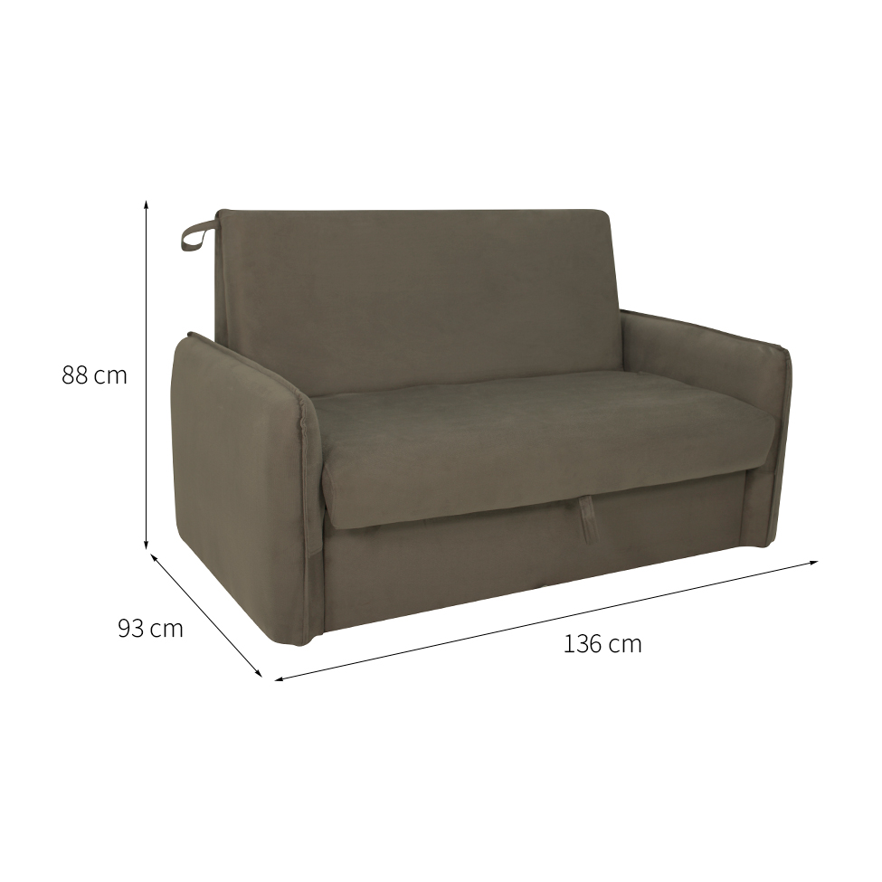 Sofá-Cama Casal com Baú 2 Lugares Zaia Suede Capuccino