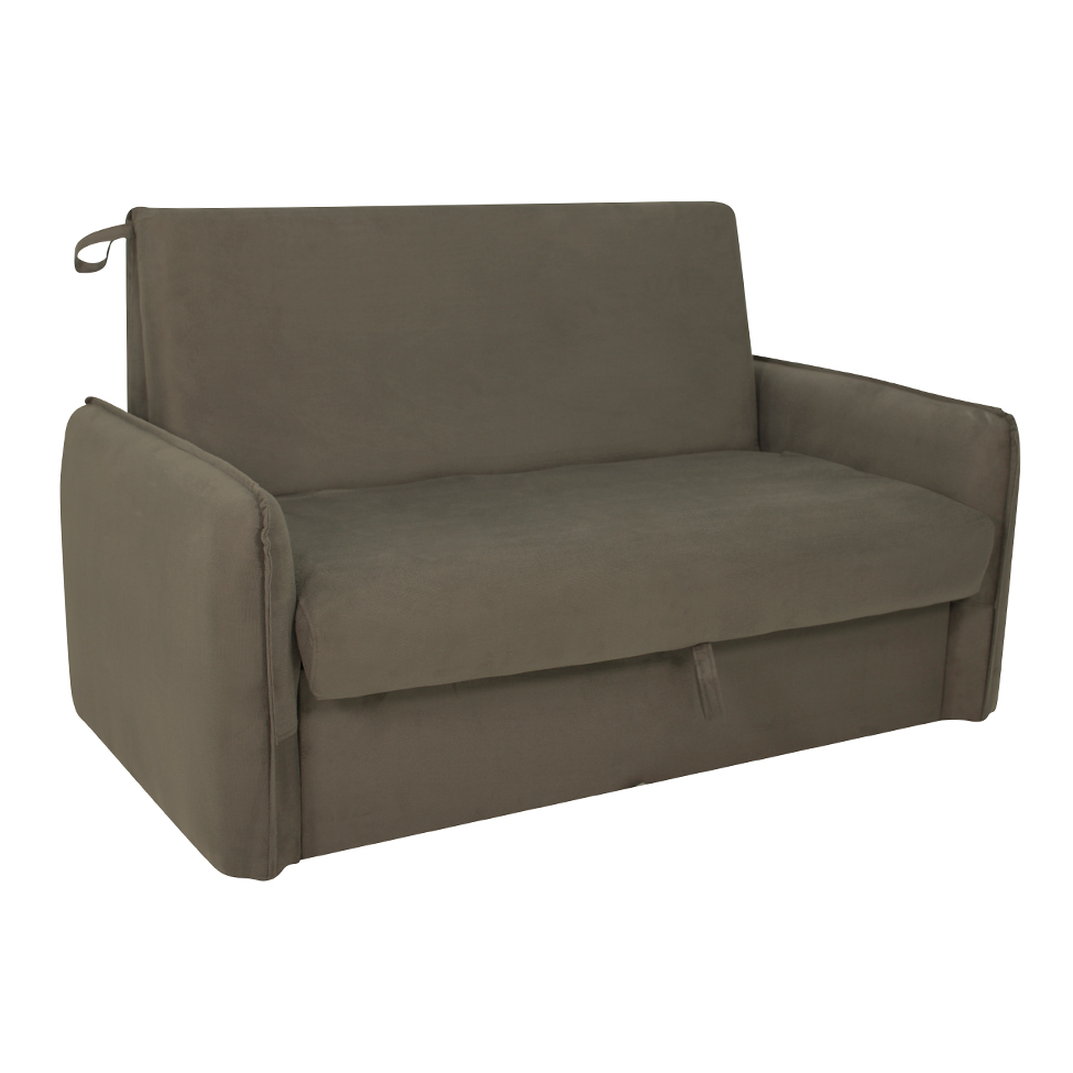 Sofá-Cama Casal com Baú 2 Lugares Zaia Suede Capuccino