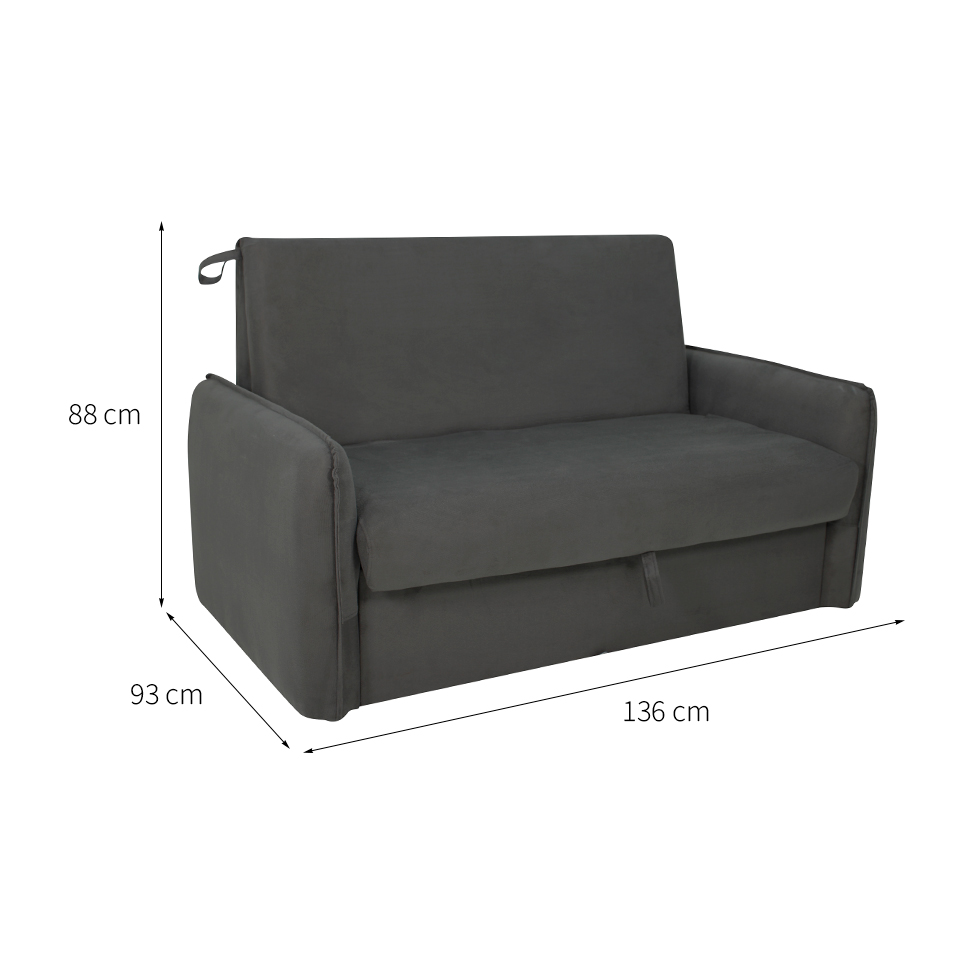 Sofá-Cama Casal com Baú 2 Lugares Zaia Suede Cinza