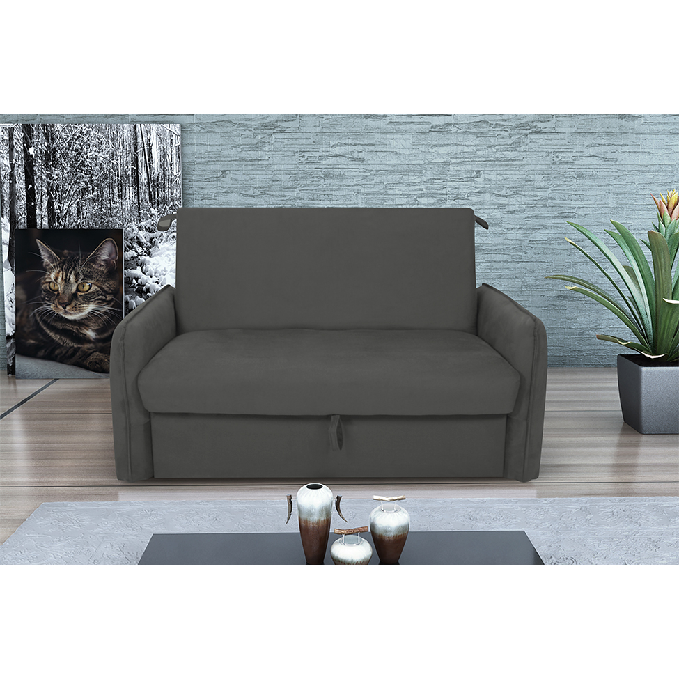 Sofá-Cama Casal com Baú 2 Lugares Zaia Suede Cinza