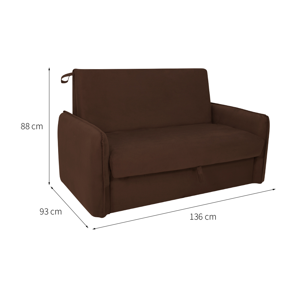 Sofá-Cama Casal com Baú 2 Lugares Zaia Suede Marrom