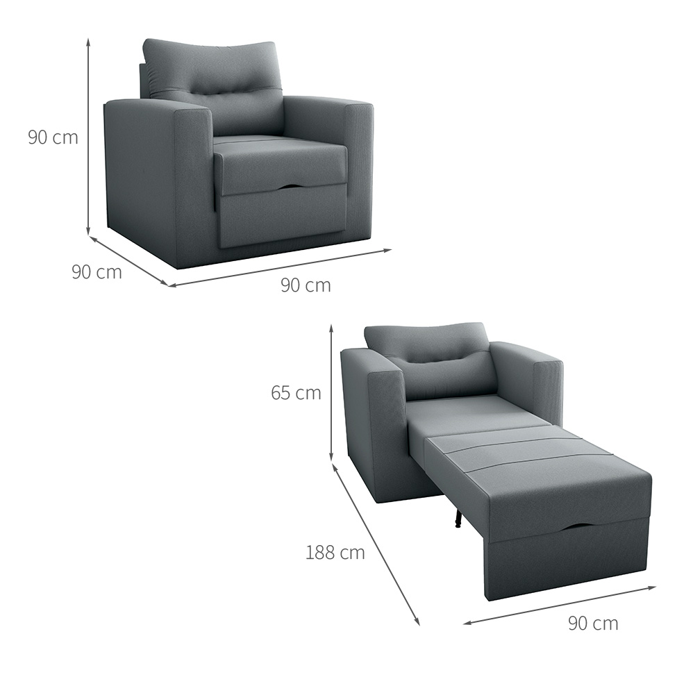 Sofá-Cama Solteiro Marisol Suede Cinza