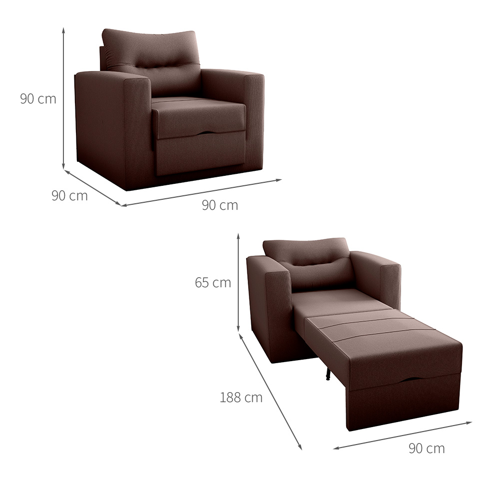 Sofá-Cama Solteiro Marisol Suede Marrom