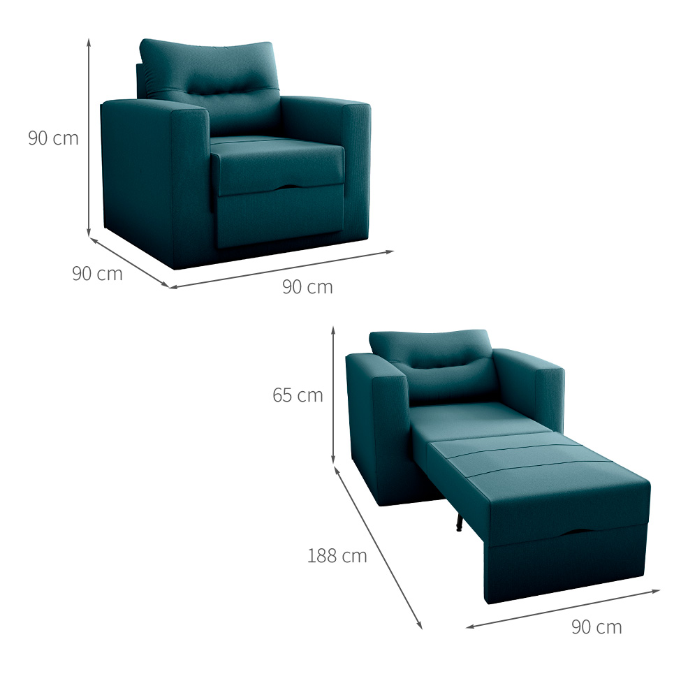 Sofá-Cama Solteiro Marisol Suede Petróleo