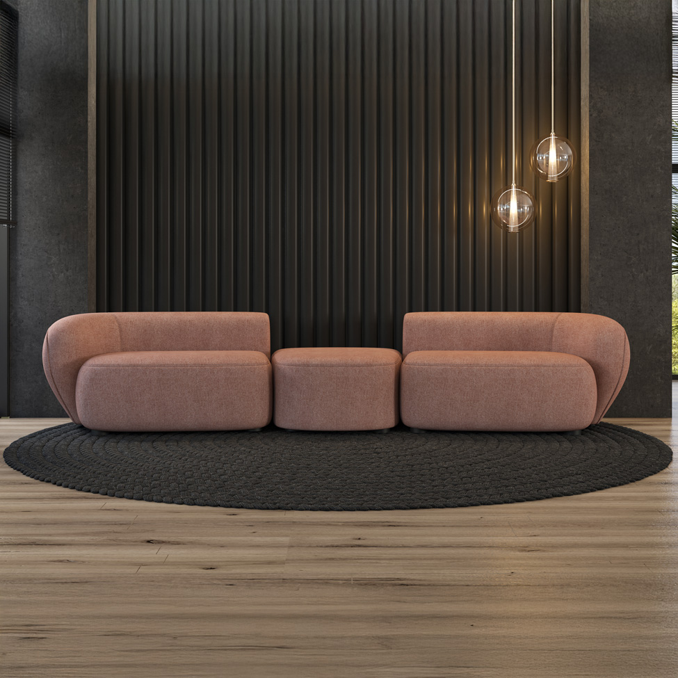 Sofá Modular 3 Lugares com Puff Estocolmo Aston WR Blush Salmão 212 cm