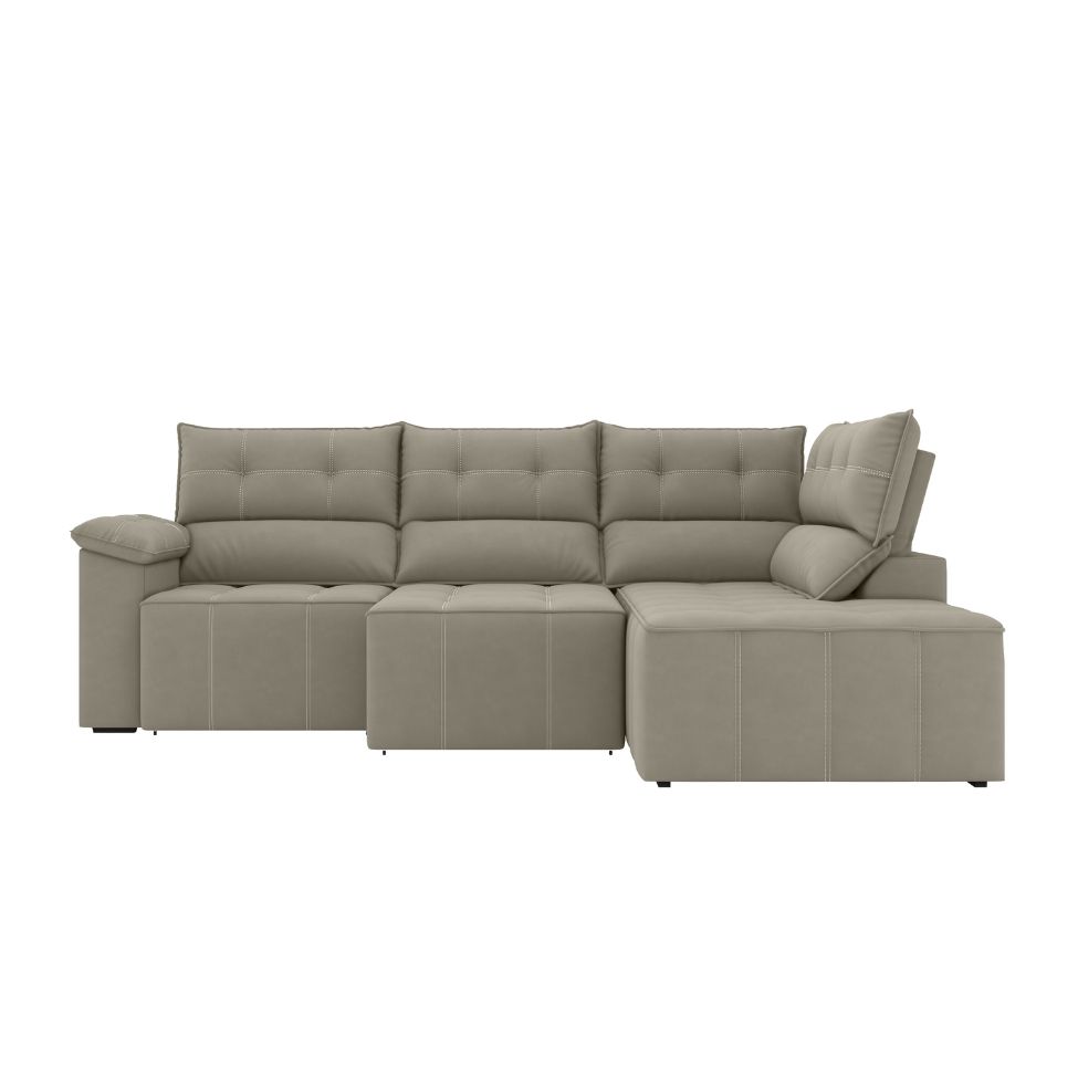 Sofá de Canto 3 Lugares Santorini Veludo Capuccino 230 cm