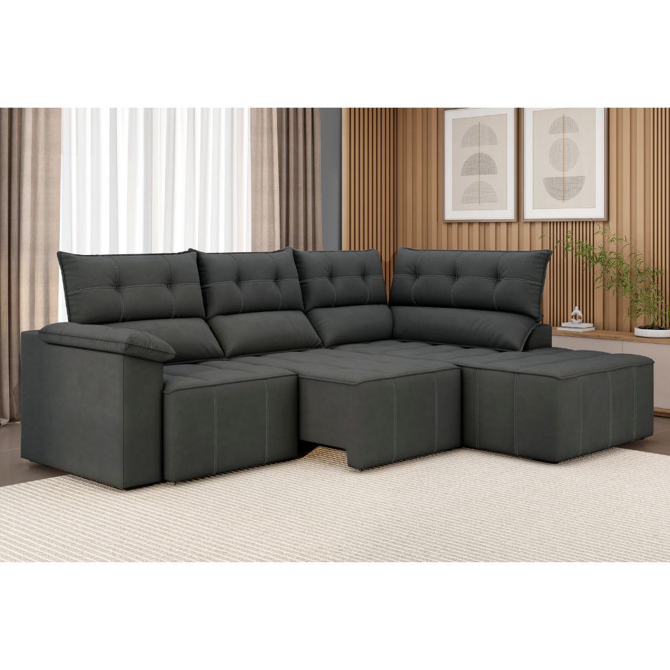 Sofá de Canto 3 Lugares Santorini Veludo Cinza 230 cm