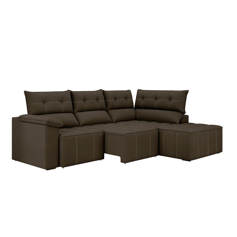 Sofá de Canto 3 Lugares Santorini Veludo Marrom 230 cm