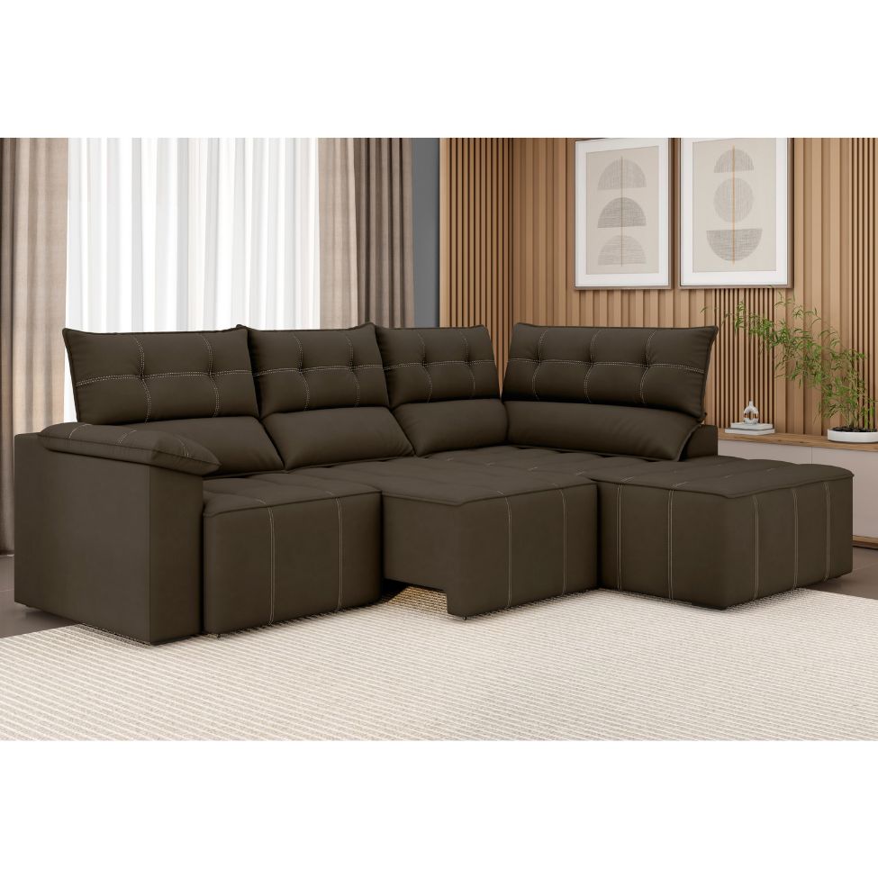 Sofá de Canto 3 Lugares Santorini Veludo Marrom 230 cm