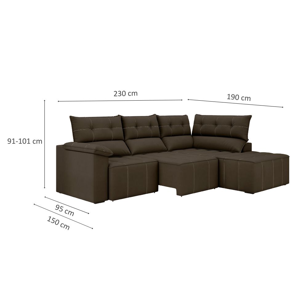 Sofá de Canto 3 Lugares Santorini Veludo Marrom 230 cm