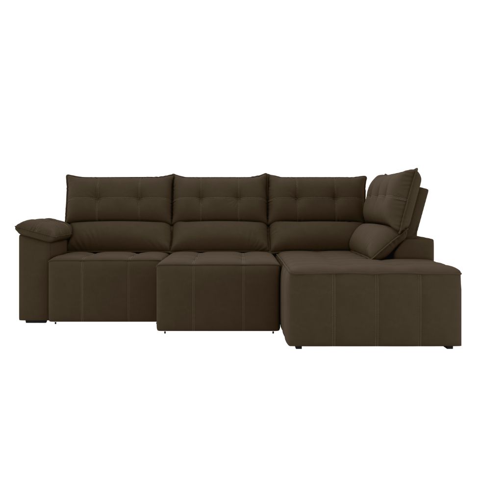Sofá de Canto 3 Lugares Santorini Veludo Marrom 230 cm
