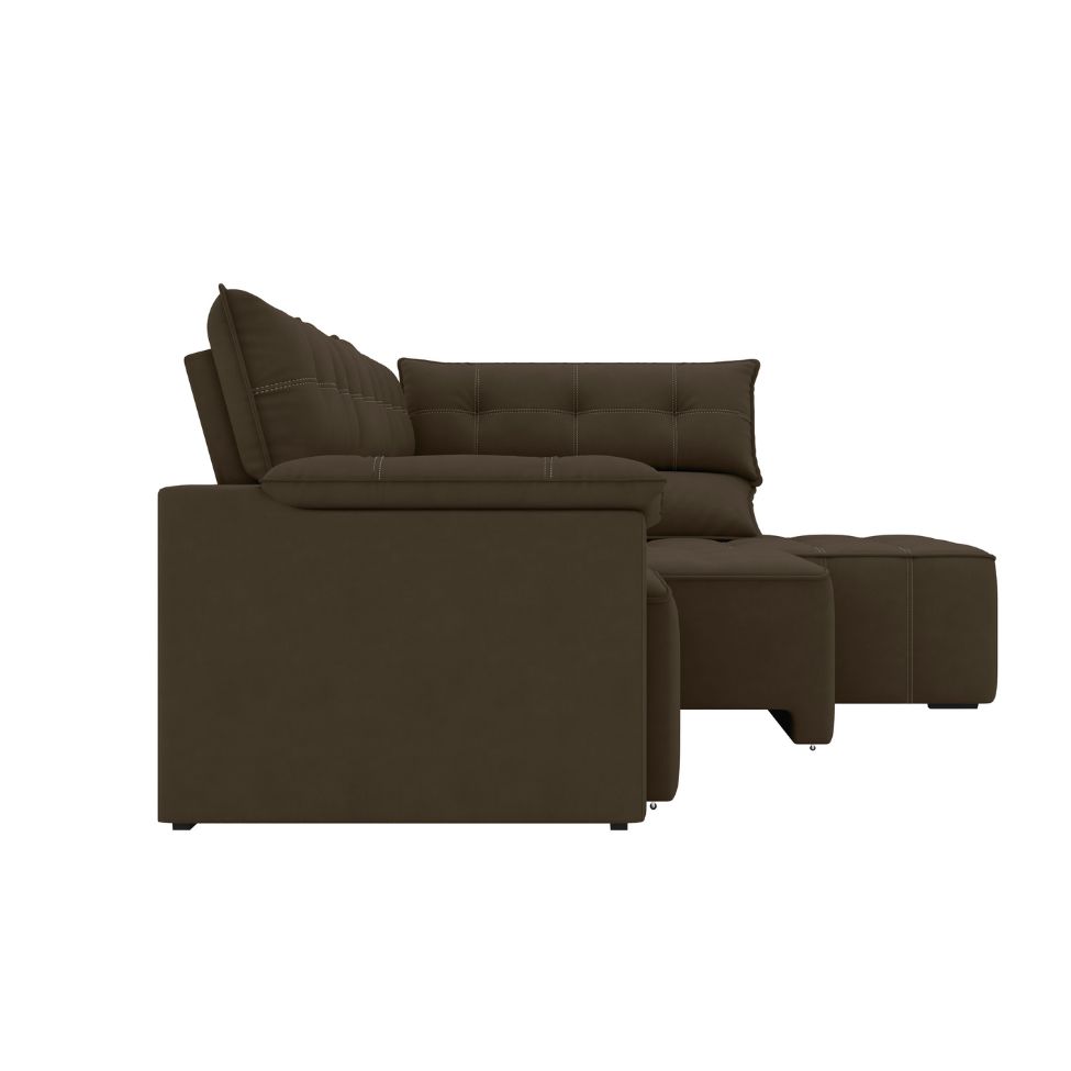 Sofá de Canto 3 Lugares Santorini Veludo Marrom 230 cm