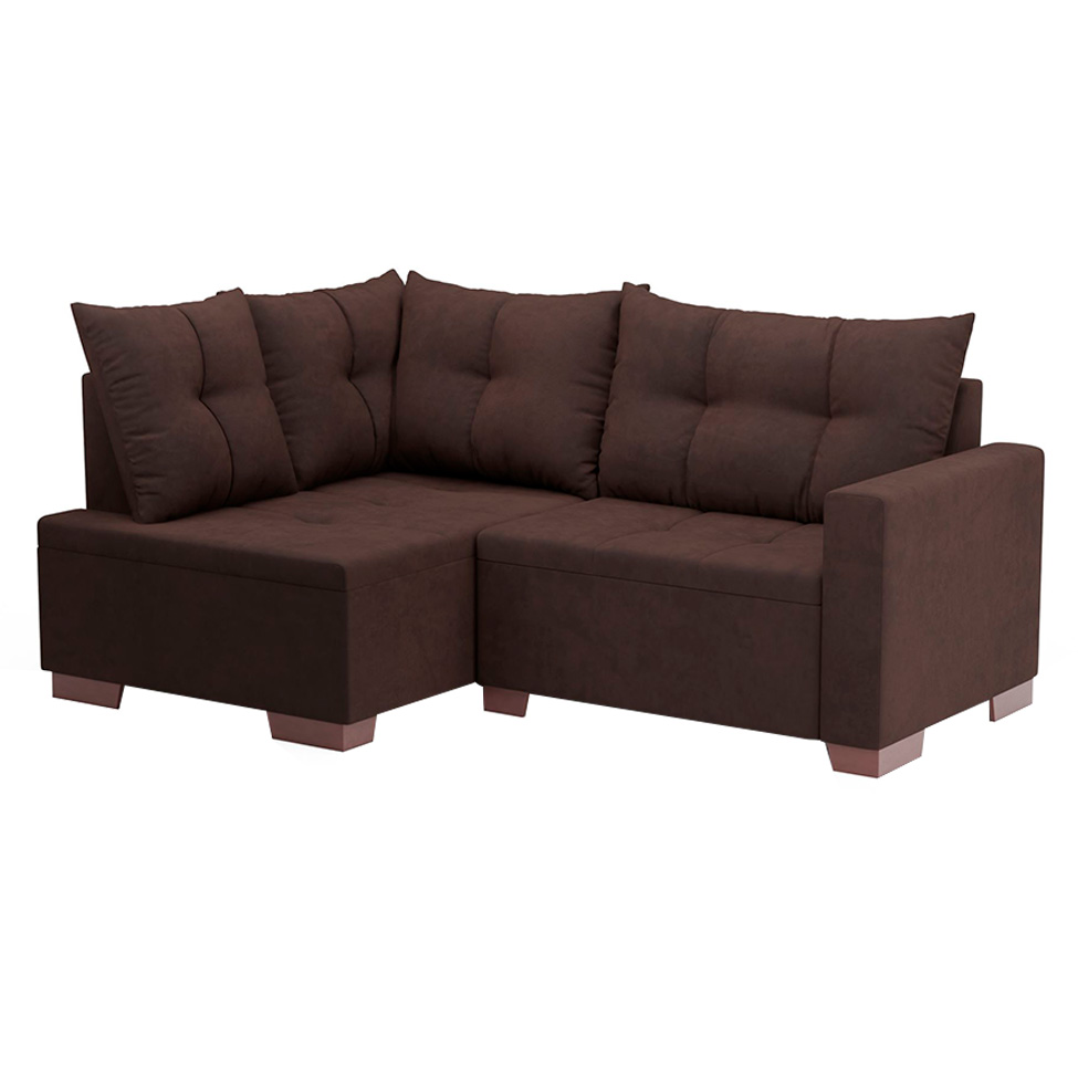 Sofá de Canto 4 Lugares Leme Suede Marrom