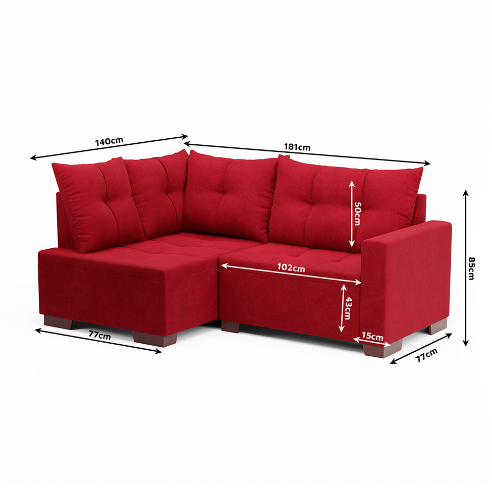 Sofá de Canto 4 Lugares Leme Suede Vermelho