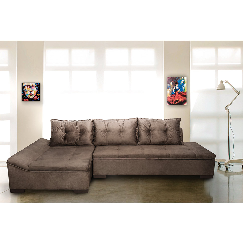 Sofá de Canto 5 Lugares com Chaise Esquerdo Guarapari Suede Café