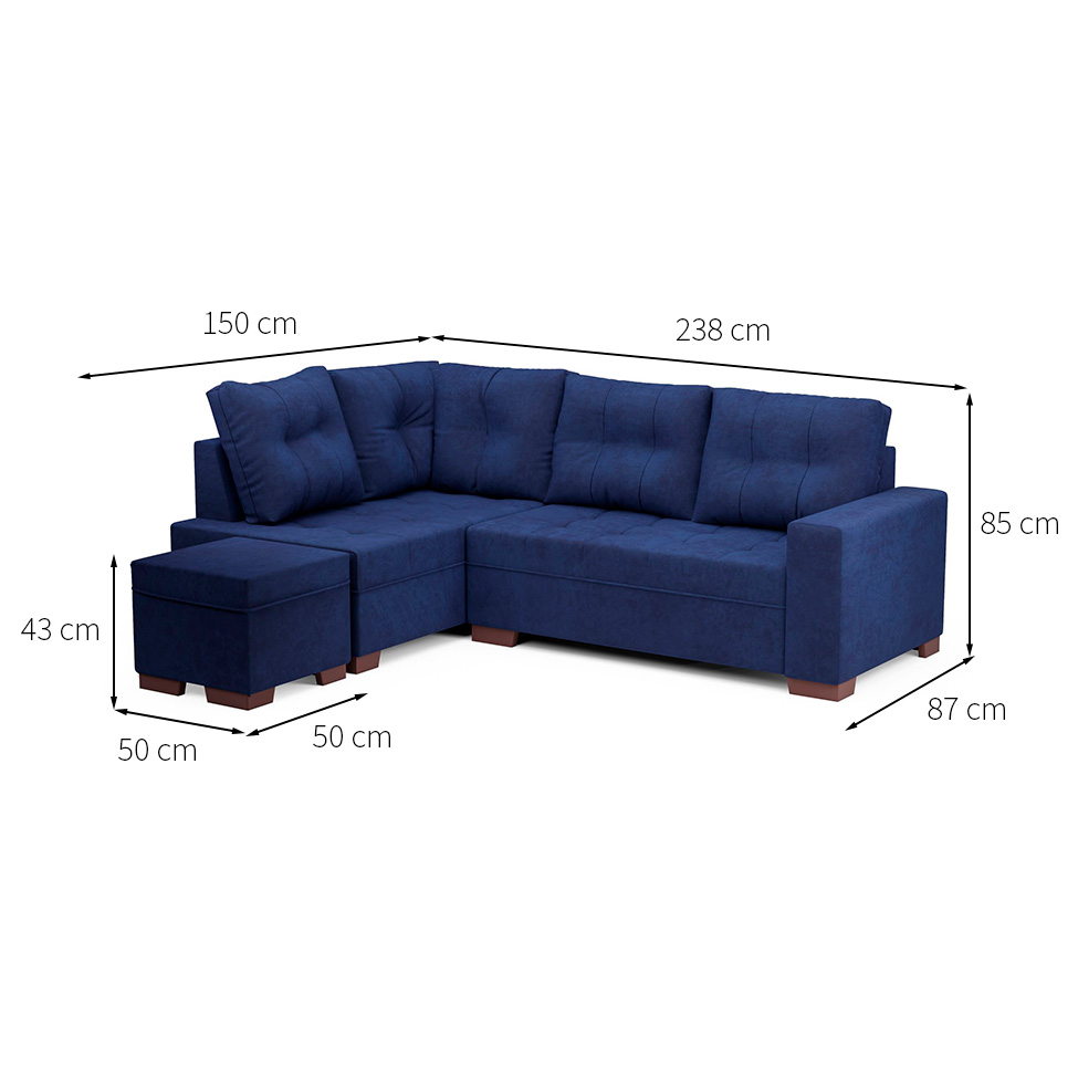 Sofá de Canto 6 Lugares Gávea Suede Azul