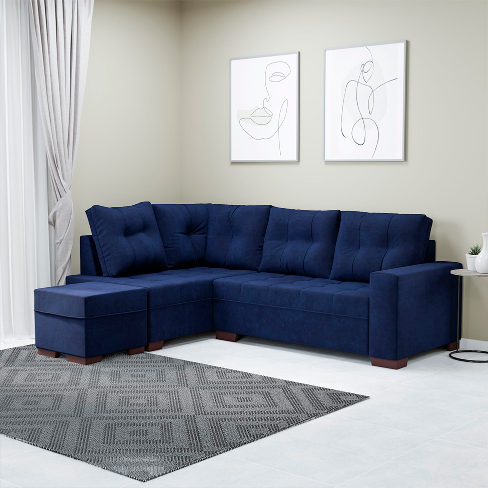 Sofá de Canto 6 Lugares Gávea Suede Azul