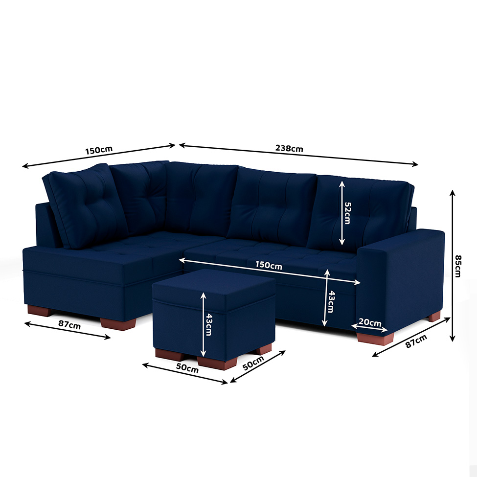 Sofá de Canto 6 Lugares Gávea Suede Azul