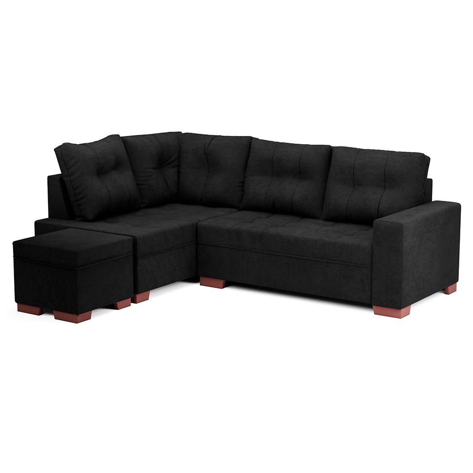 Sofá de Canto 6 Lugares Gávea Suede Preto