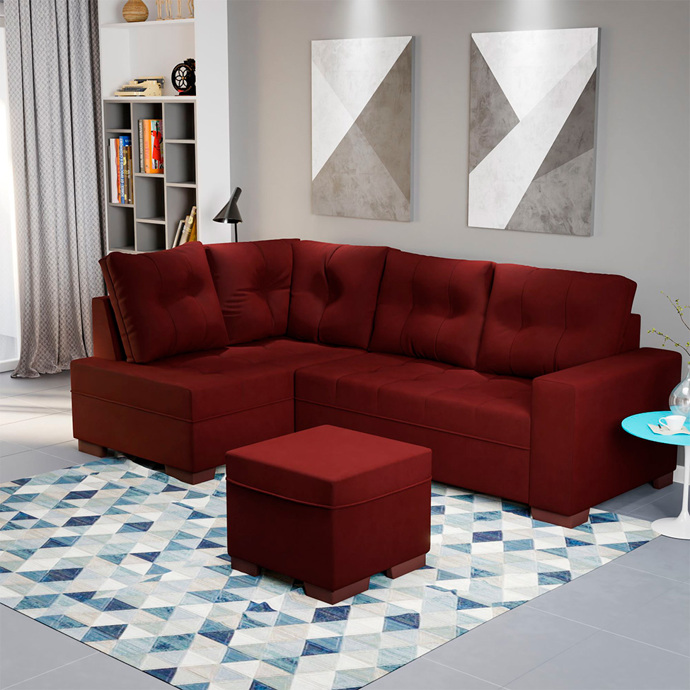 Sofá de Canto 6 Lugares Gávea Suede Vermelho