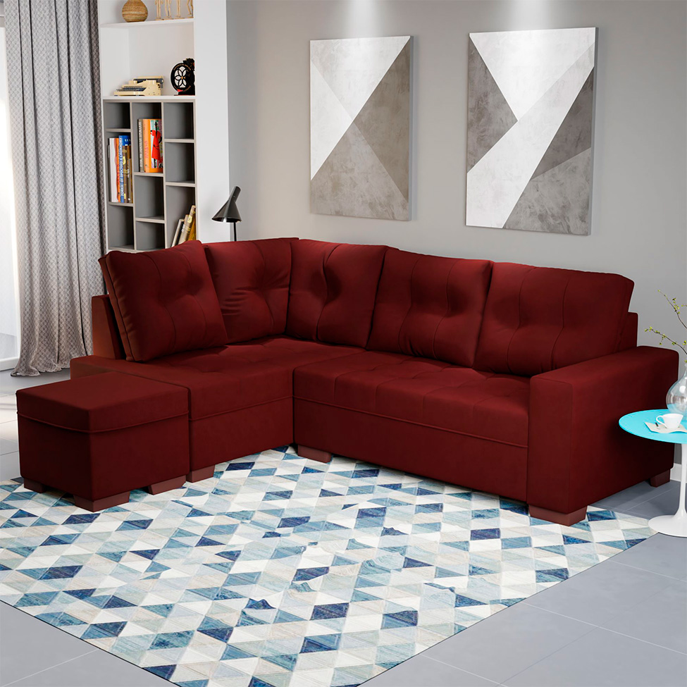 Sofá de Canto 6 Lugares Gávea Suede Vermelho
